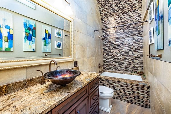 Transitional bathroom with classic finishes in Thousand Oaks ranch home